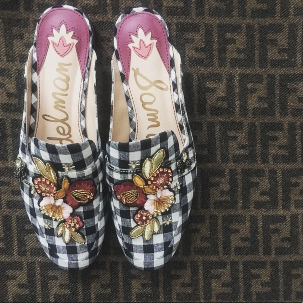 NWOT*Sam Edelman Gingham Mules, Size 9